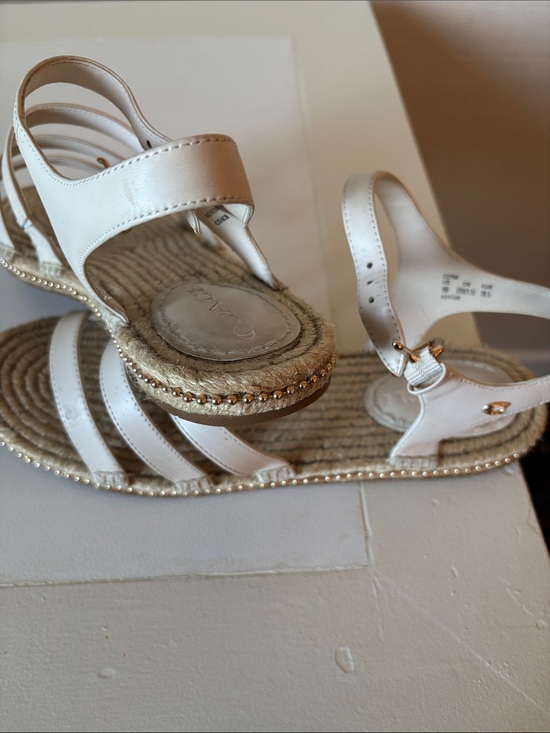 Coach Shoes - Coach White Leather Espadrille Sandals with Gold Accents